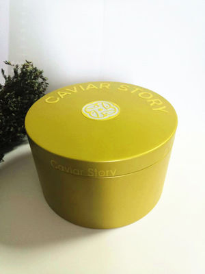 Leeg vacuüm kaviaar tin doos voor 30g / 50g kaviaar met mop lepel logo embossing deksel