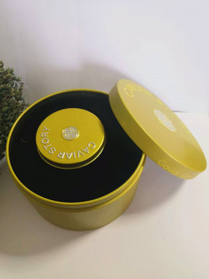 Leeg vacuüm kaviaar tin doos voor 30g / 50g kaviaar met mop lepel logo embossing deksel