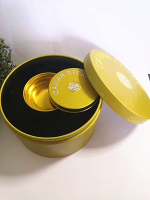 Leeg vacuüm kaviaar tin doos voor 30g / 50g kaviaar met mop lepel logo embossing deksel