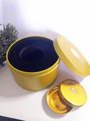 Leeg vacuüm kaviaar tin doos voor 30g / 50g kaviaar met mop lepel logo embossing deksel