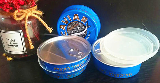 Kaviaar Ring trek blik gemakkelijk open kaviaar blik in aluminium met plastic deksel 3,5 oz en 7 oz
