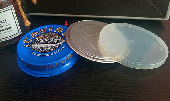 Kaviaar Ring trek blik gemakkelijk open kaviaar blik in aluminium met plastic deksel 3,5 oz en 7 oz