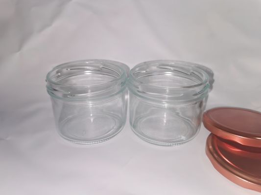 Hoge transparante food grade kaviaar glazen pot standaard 8OZ 240ml met metalen deksel