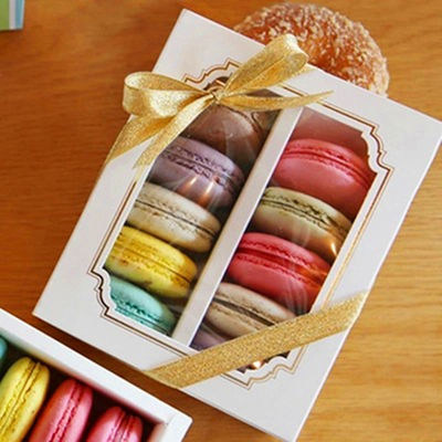 Gepersonaliseerde macaron verpakkingsdoos met helder raam 15,7 x 12,8 x 5,8 cm