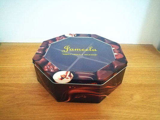 Decoratieve koekjes tin doos zeshoekige vorm met PET raam op maat gedrukt