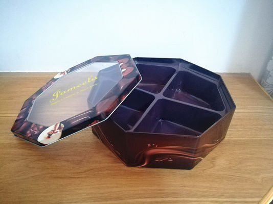 Decoratieve koekjes tin doos zeshoekige vorm met PET raam op maat gedrukt