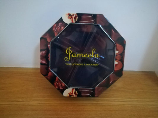Decoratieve koekjes tin doos zeshoekige vorm met PET raam op maat gedrukt