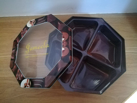 Decoratieve koekjes tin doos zeshoekige vorm met PET raam op maat gedrukt