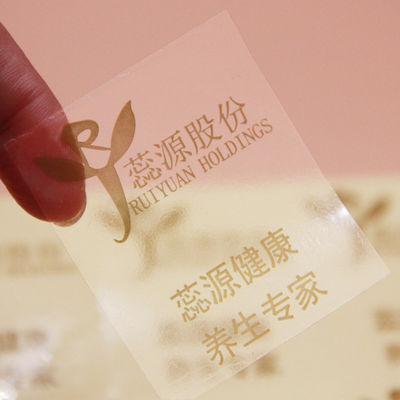 PVC transparante logo label stickers rechthoekig gevormd met gouden folie stempel