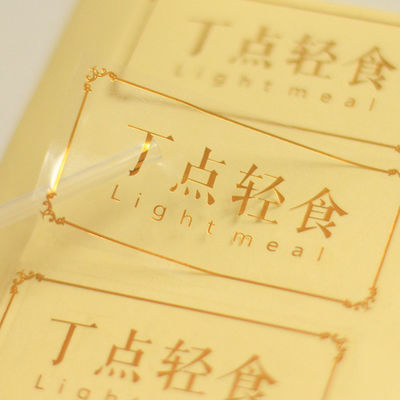 PVC transparante logo label stickers rechthoekig gevormd met gouden folie stempel