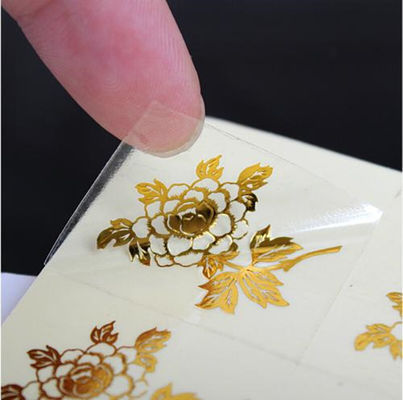PVC transparante logo label stickers rechthoekig gevormd met gouden folie stempel