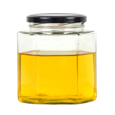 Hexagon Duidelijk glas opslagfles 100 ml 500 ml met metalen deksel voor honingroom